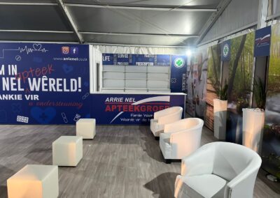 Modern pharmacy booth with seating