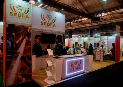 Exhibition booth showcasing SEDFA initiatives.